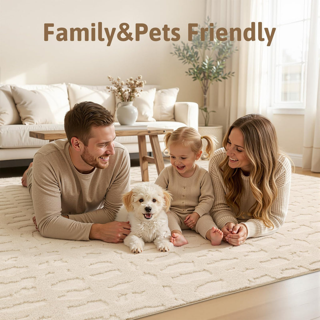Washable Area Rugs Textured Non Slip, Beige