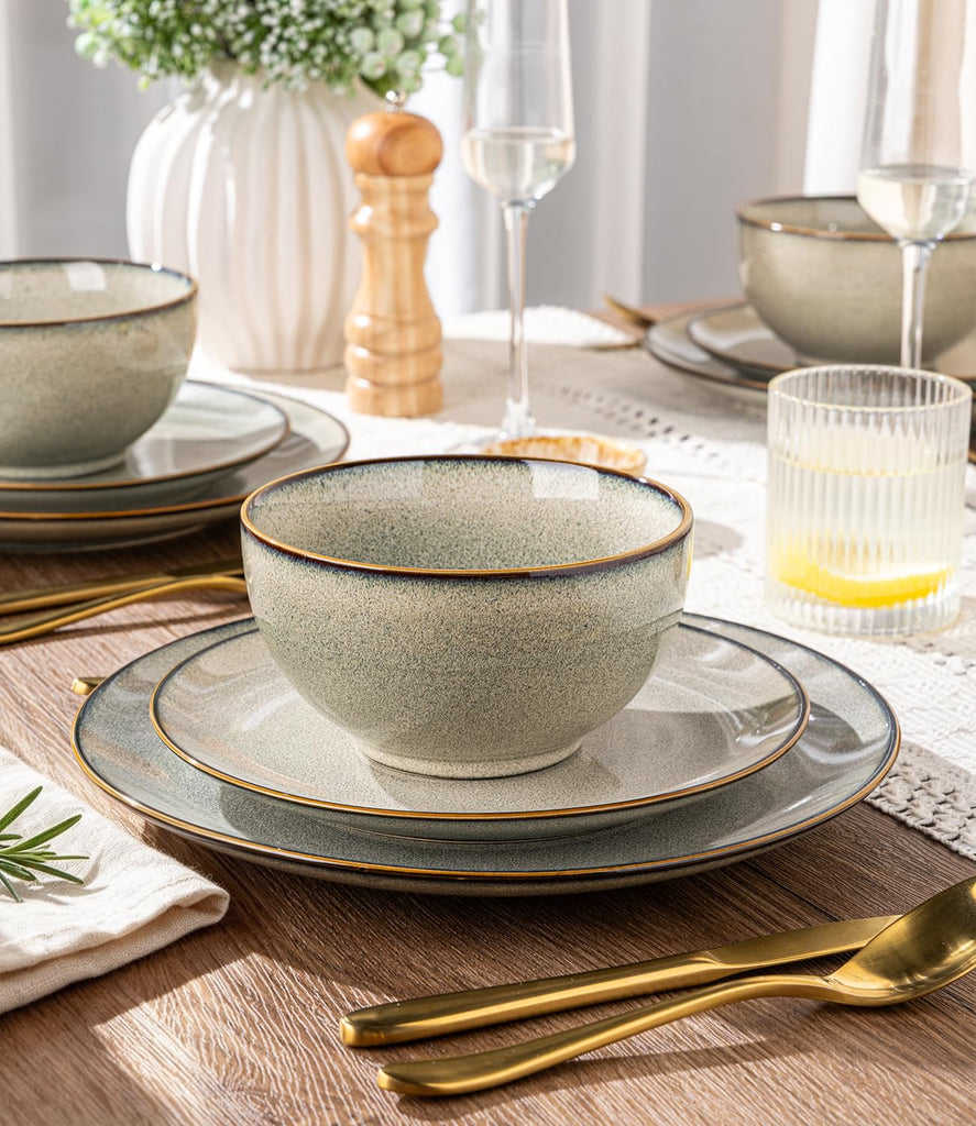 Dinnerware Sets for 6, 18 Pieces Ceramic Plates and Bowls Set