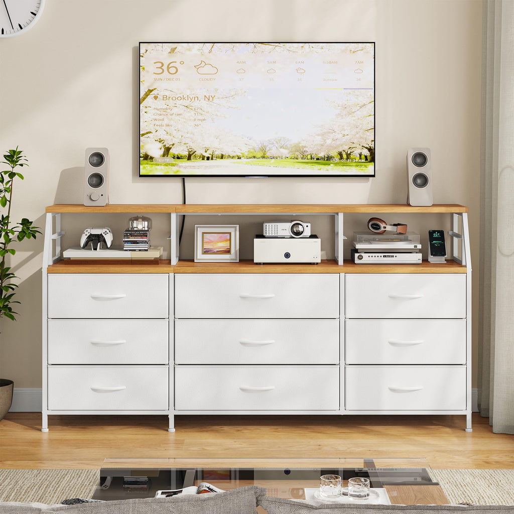White with 9 Fabric Drawers & Display Top Shelf