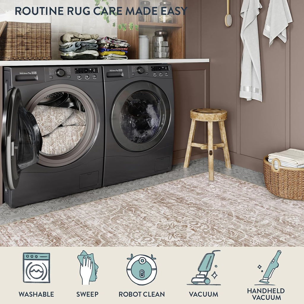 Runner Rug for Hallway 2.5x10, Washable Kitchen Runner Rugs Ultra-Thin Non Slip, Neutral Boho Print 