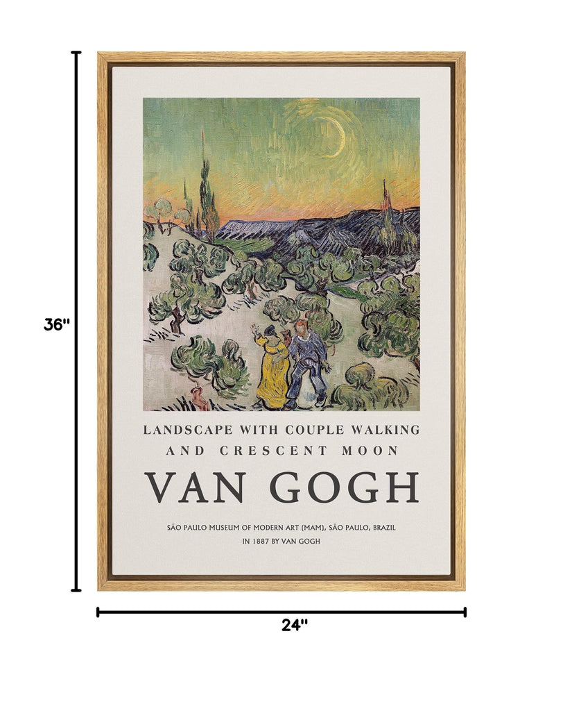Framed Canvas Print Wall Art Landscape Couple Walking Vincent Van Gogh Nature Wilderness Illustrations Fine Art
