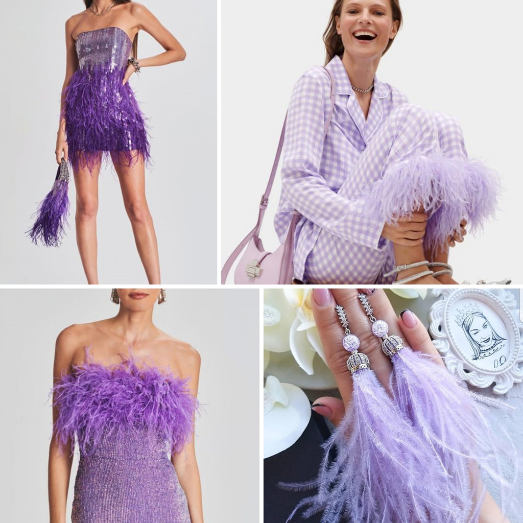 5-7inch Purple Ostrich Feather Trim for DIY Sewing Clothing,2Yards