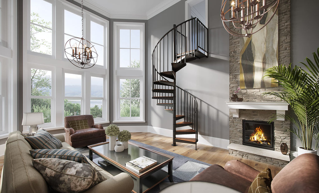 Condor Black Interior 60in Diameter, Fits Height 93.5in - 104.5in, 2 36in Tall Platform Rails Spiral Stair Kit