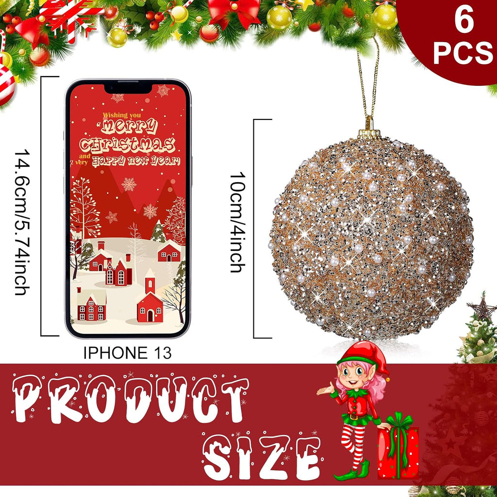 6 Pcs Christmas Ball Ornaments 4 Inch Xmas Tree Decor,Champagne