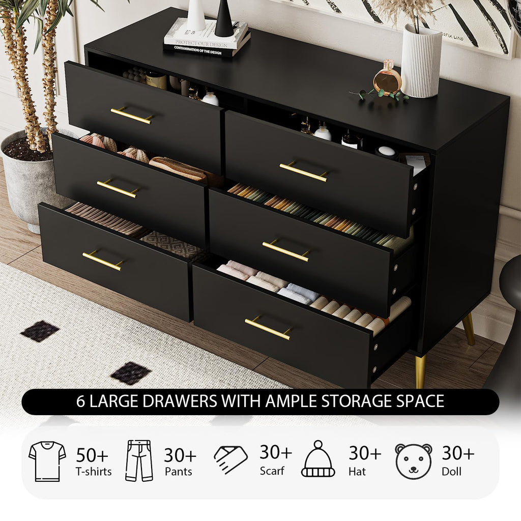 6 Drawer Dresser, Black