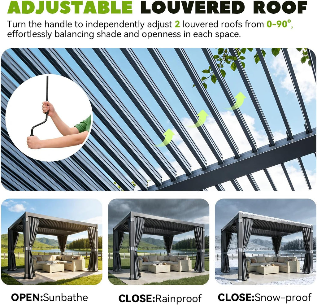 Louvered Pergola 10x12, Steel Aluminum Pergola with Adjustable Louvered Roofs