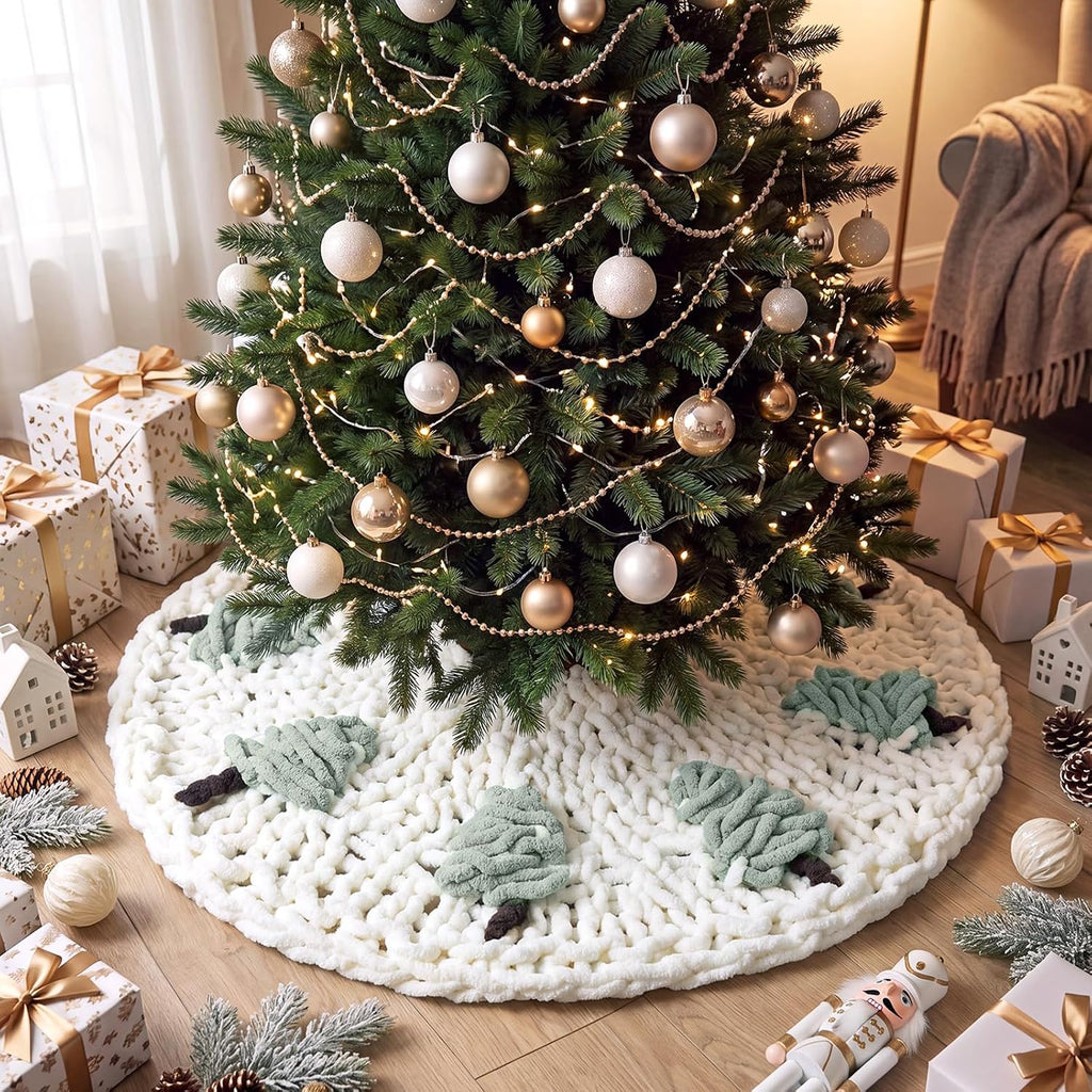 48'' Chunky Knit Christmas Tree Skirt Beige Xmas Trees Skirt