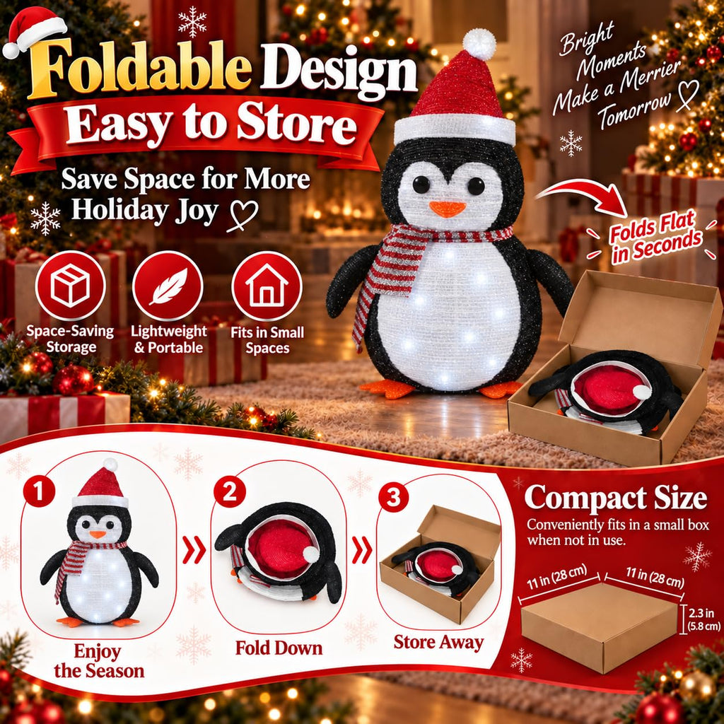 27.5-Inch Lighted Christmas Penguin for Outdoor Christmas Decorations, Pop-Up Penguin Yard Decor with 45 Cool White