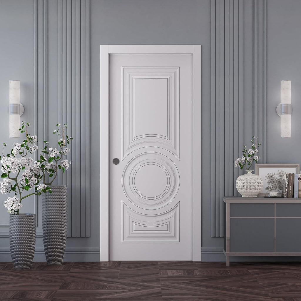 Sliding Pocket Door 36 x 84 inches | LUX 7855 White Enamel | Kit Rail Hardware | Solid Wood Interior