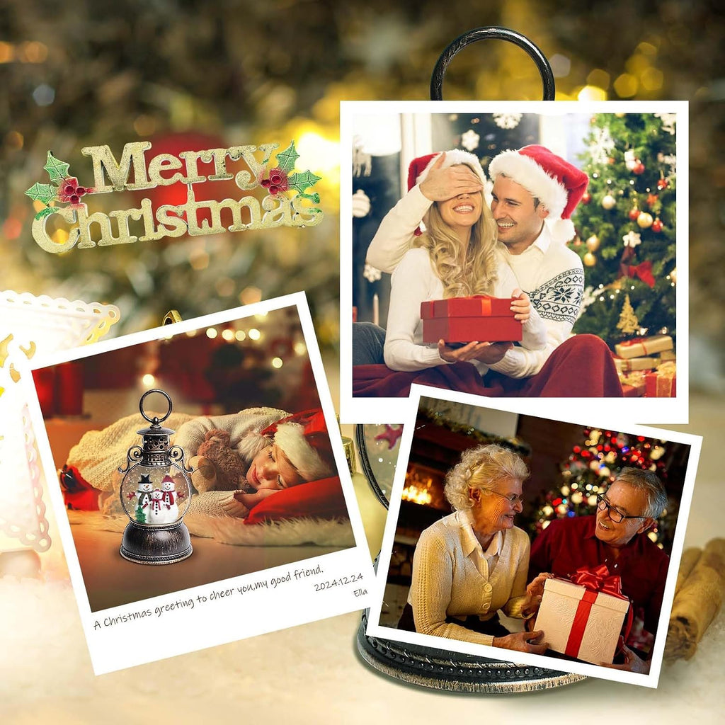 Christmas Snow Globes, Christmas Snowman Snow Globes Lantern with 8 Songs, 6H Timer Battery & USB Powered Glitter
