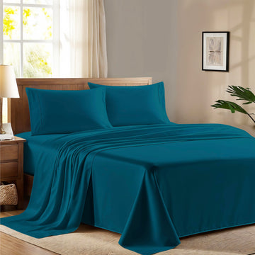 100% Egyptian Cotton Full Size Sheet Set - 600 Series Refined Collection Sheets Set for Full Size Bed (4 PC, Teal)