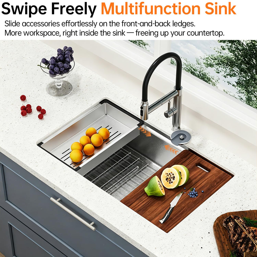 32 Inch Undermount Workstation 16 Gauge 304 Stainless Steel Single Bowl Kitchen Sink Handmade Smart Sinks with
