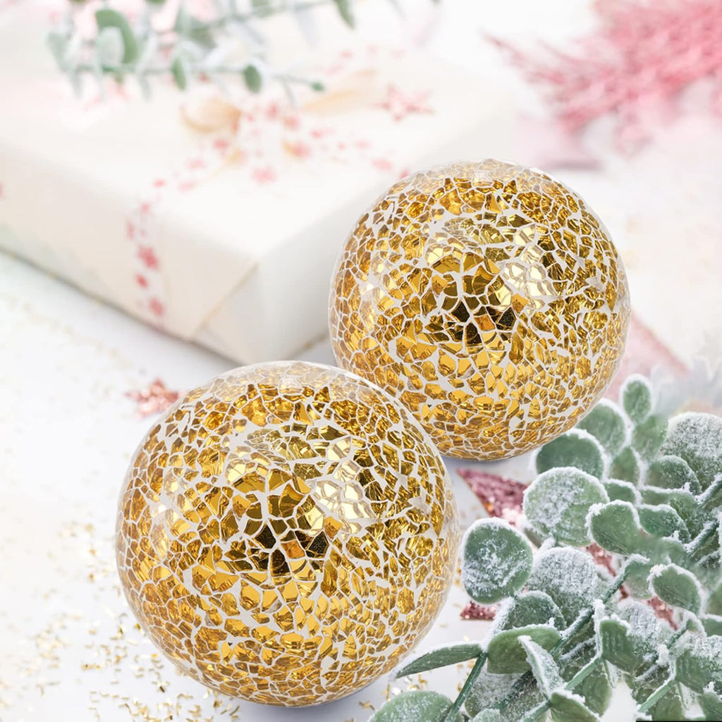 Inch Gold Mosaic Glass Orbs, Decorative Balls Mosaic Spheres for Vase Fillers, Dinning & Coffee Table - Set of 3