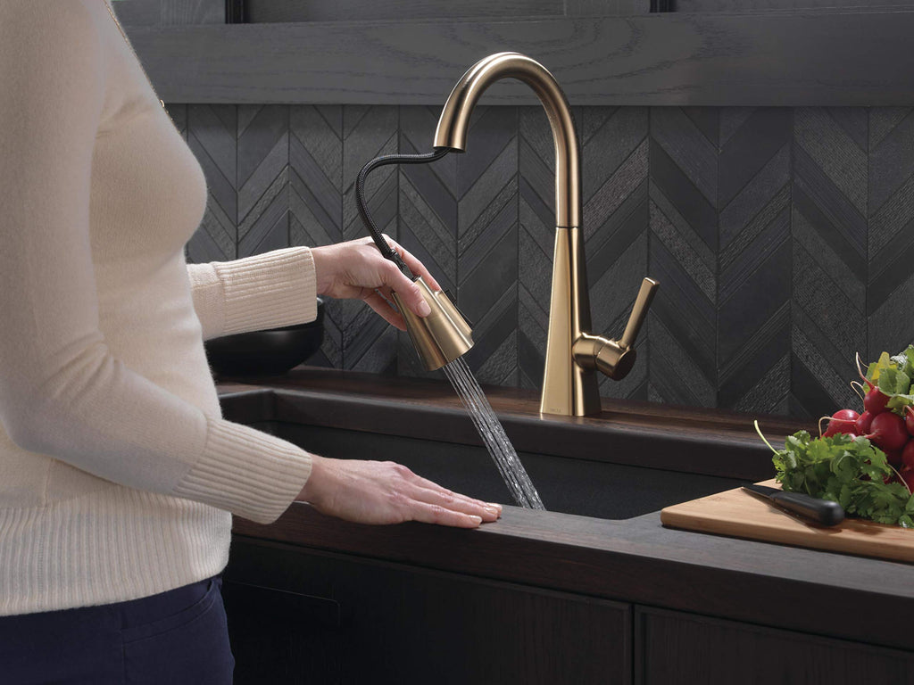 Lenta Brushed Gold Kitchen Faucet with Pull Down Sprayer, Modern Brushed Gold Single Hole Kitchen Sink Faucet, Single