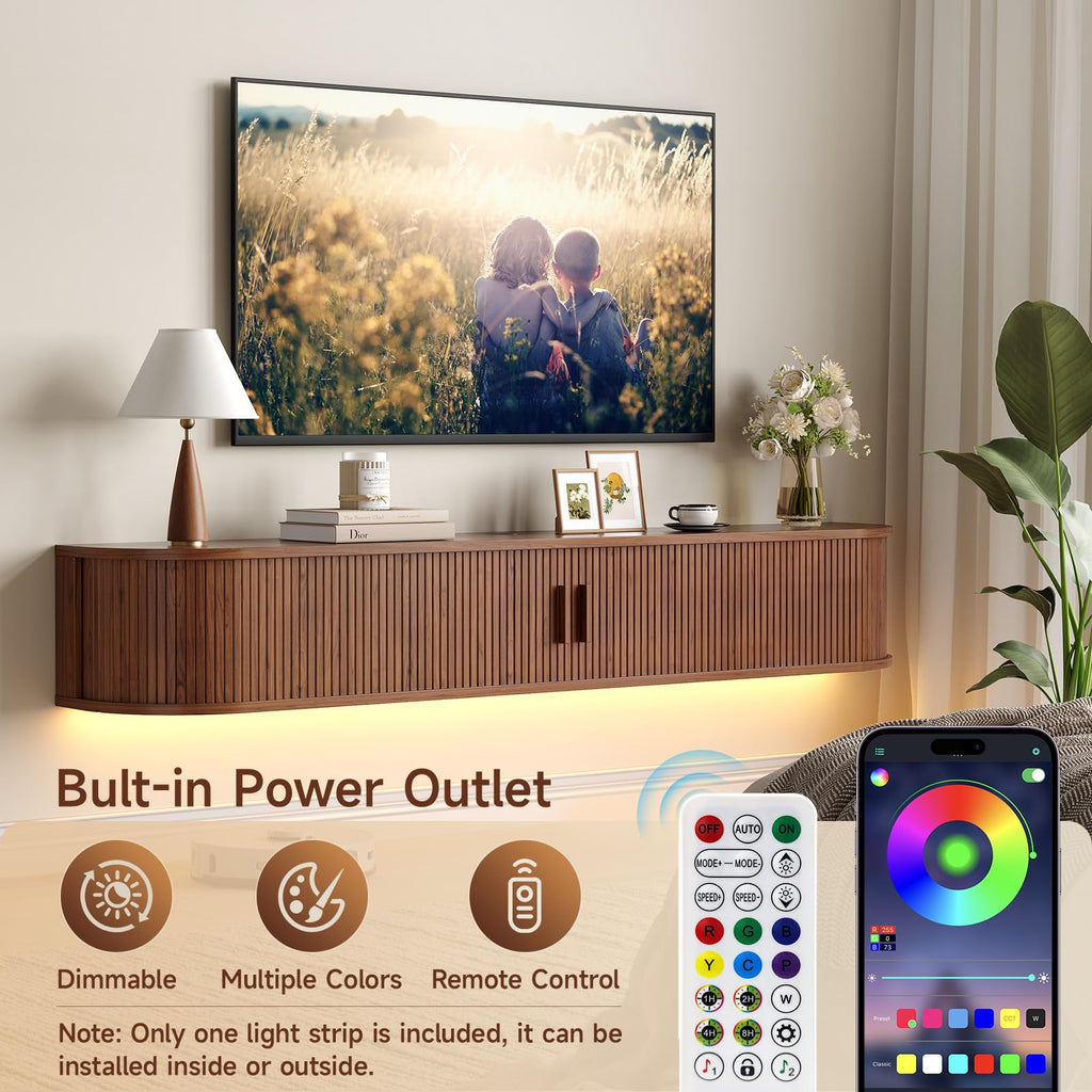 55" Floating TV Stand, Wall Mounted Entertainment Center Walnut