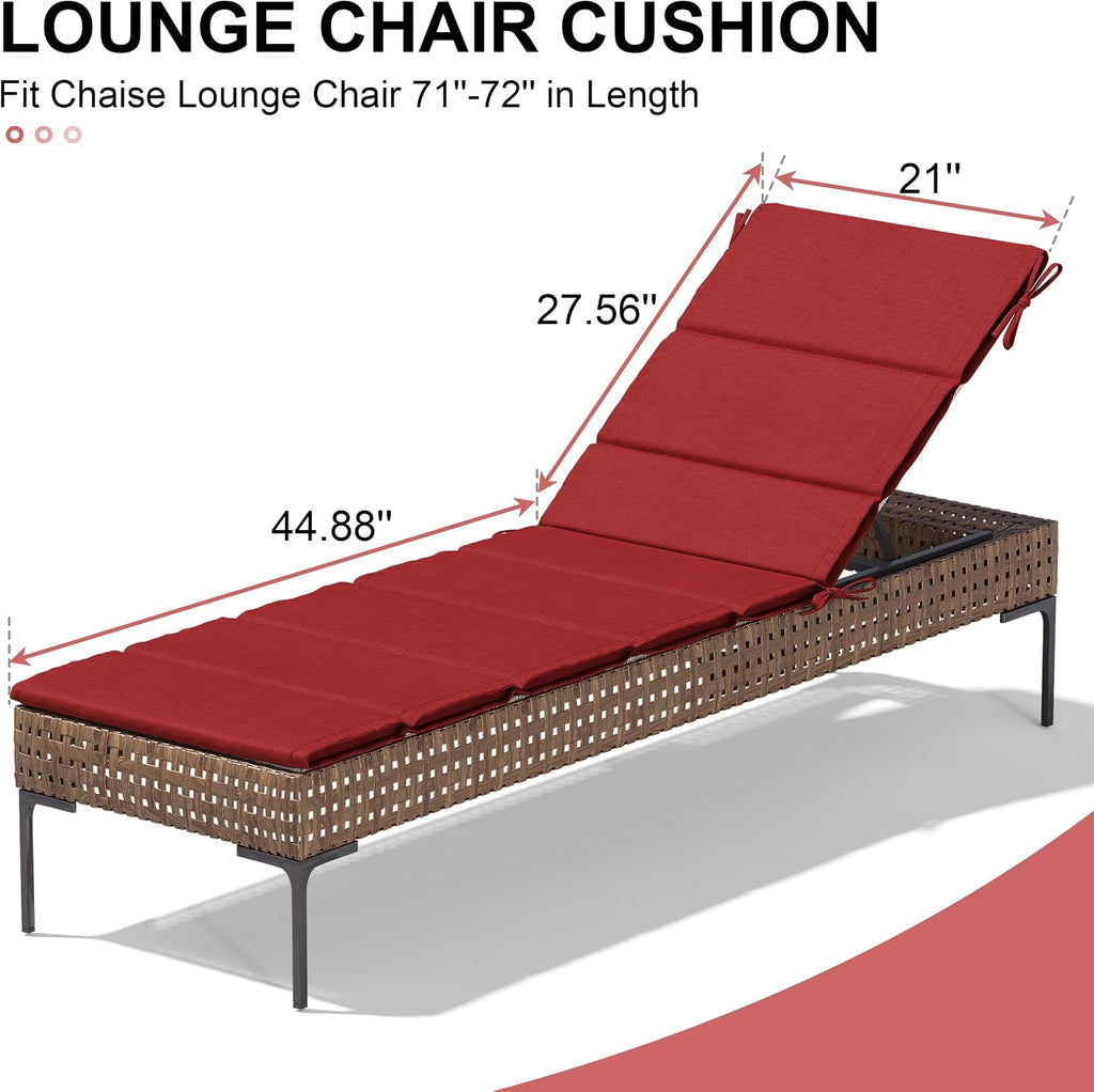 Chaise Lounge Cushion Outdoor Set of 2 72''Lx21''W, Water Resistant Foldable Patio Lounge Chair Cushions with Straps