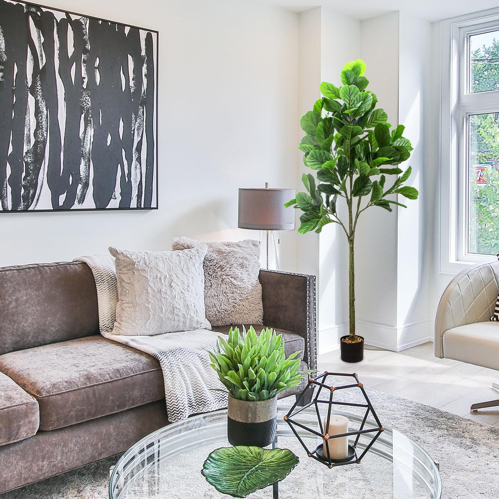 6.2FT Artificial Fiddle Leaf Fig Tree, Artificial Plants Decor Indoor, Lifelike Evergreen Fake Artificial Ficus Tree
