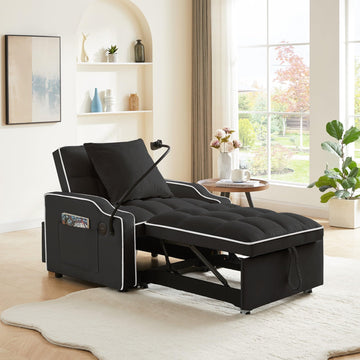 3 in 1 Single Sleeper Sofa Chair with Pullout Bed, Velvet Convertible Pull Out Couch with Adjustable Backrest, Modern
