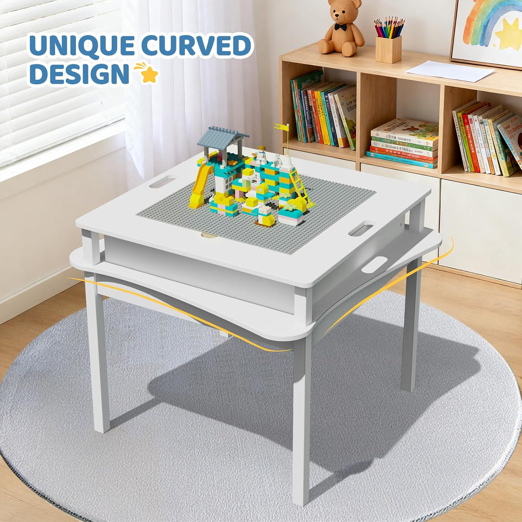 3 in 1 Kids Activity Table, Kids Construction Play Table with Storage, Crafts & Play for Toddler Ages 3-8, White