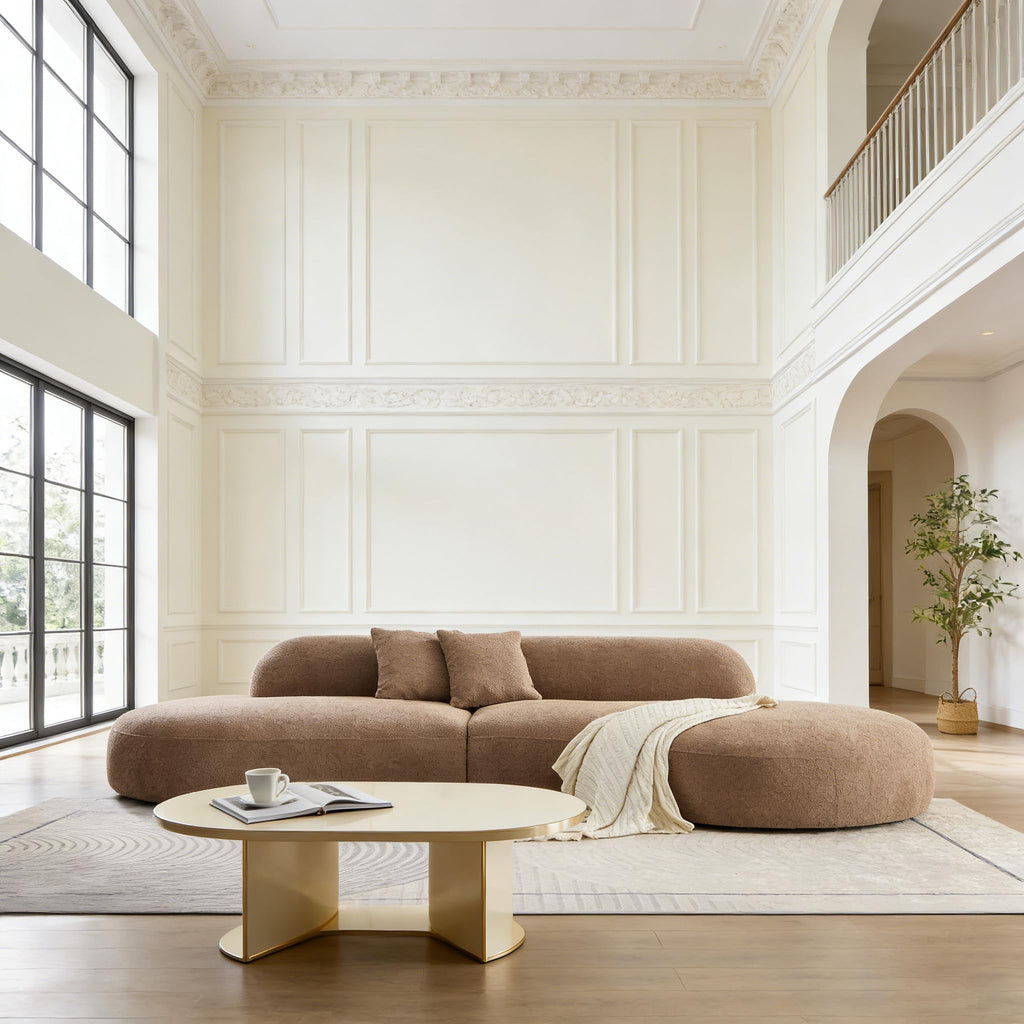 135.4" Luxury Oversized Curved, Modern Camel Sectional Couch