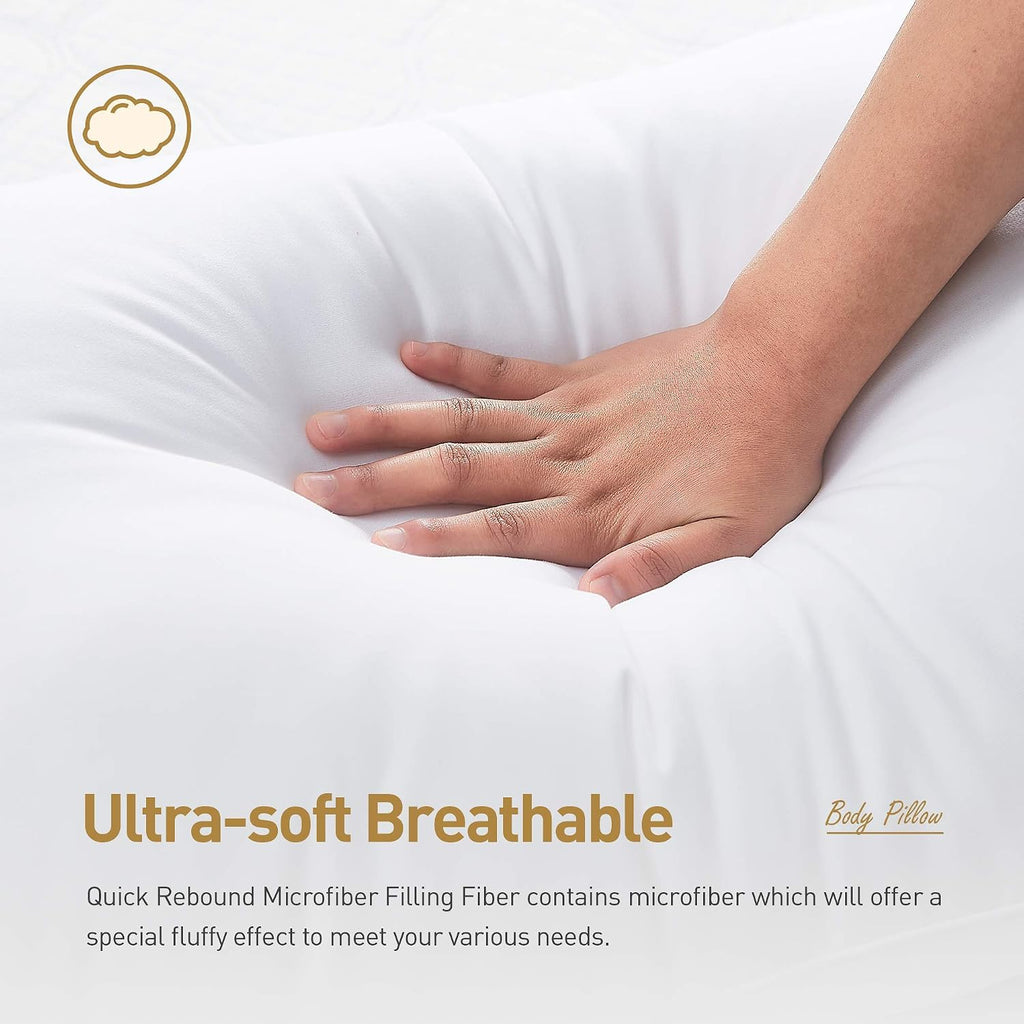 Fluffy Bed Sleeping Side Sleeper Body Pillow Insert, Extra-Long 20" x 72", White