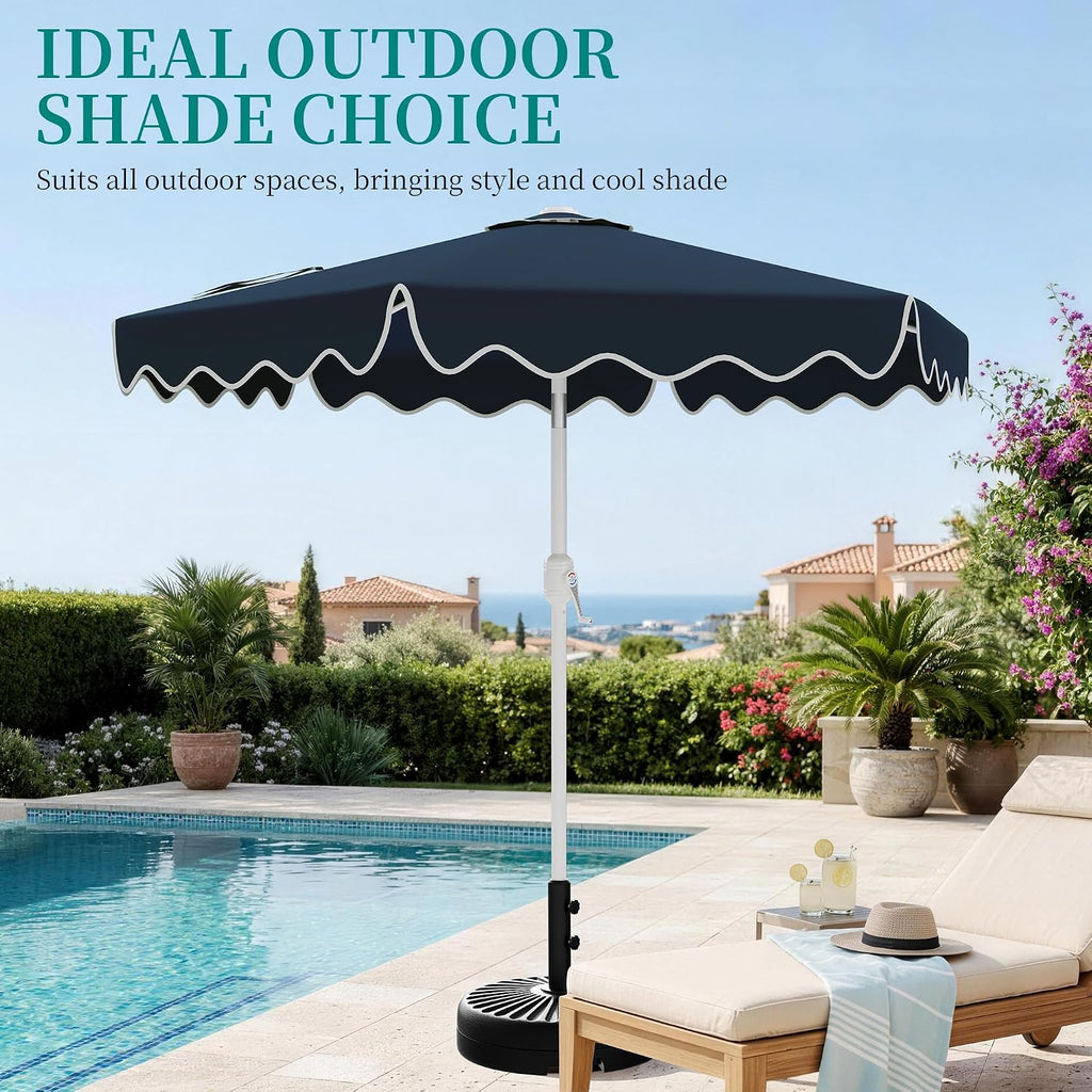 Patio Umbrella with Wavy Trim, UV-Fade-Resistant Canopy, Crank & Tilt - Navy 9ft