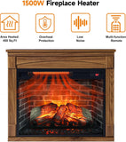 28 Inch Electric Fireplace with Mantel, Freestanding Heater with Realistic Flame and Logs, Remote Control, Timer, Adjustable 4 Flame Brightness, Indoor Fireplace for Living Room or Bedroom