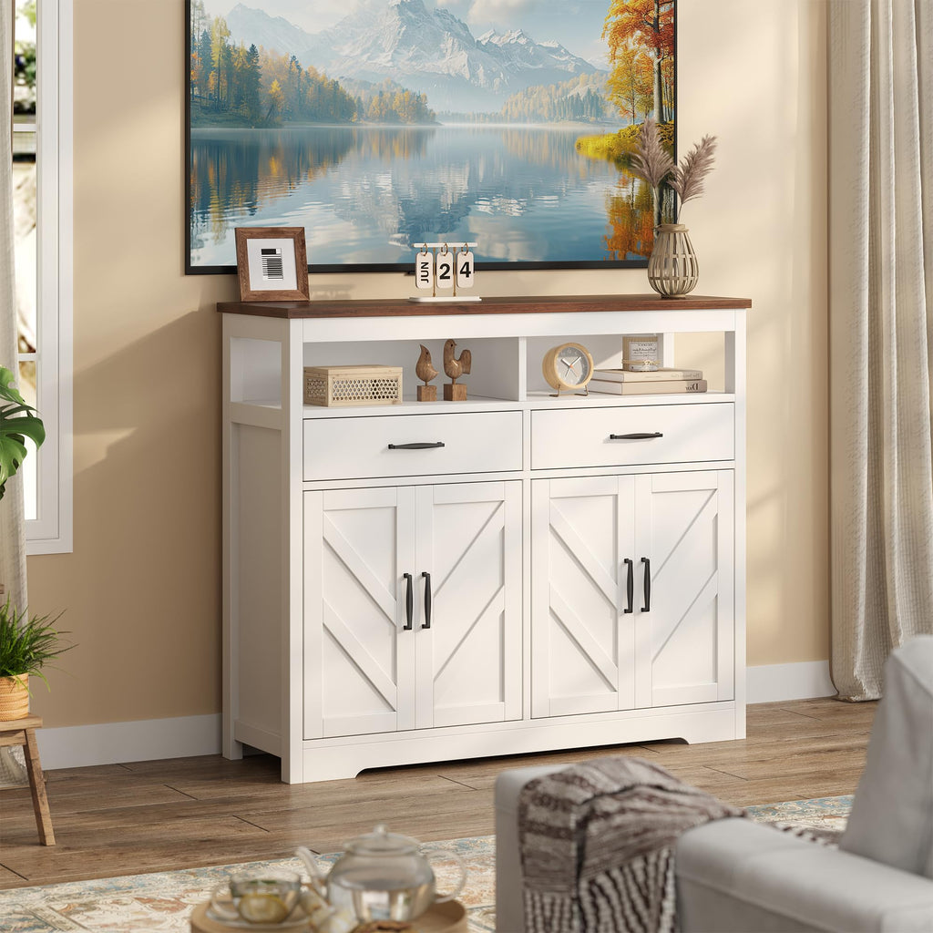Sideboard Buffet Cabinet with Storage & Shelves, Farmhouse Kitchen Storage Cabinet Wood Coffee Bar Sideboard Cabinet