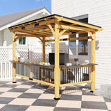 13' x 6' Wooden BBQ Grill Gazebo, Hardtop Grill Gazebo with Metal Roof, 2 Bar Shelves and 6 Hooks