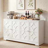 Sideboard Buffet Cabinet with Storage, 56" Modern Sideboard with 4 Carved Doors and Adjustable Shelves