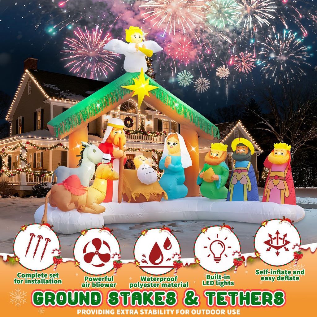 12FT Giant Christmas Inflatables Nativity Scene Outdoor Decorations