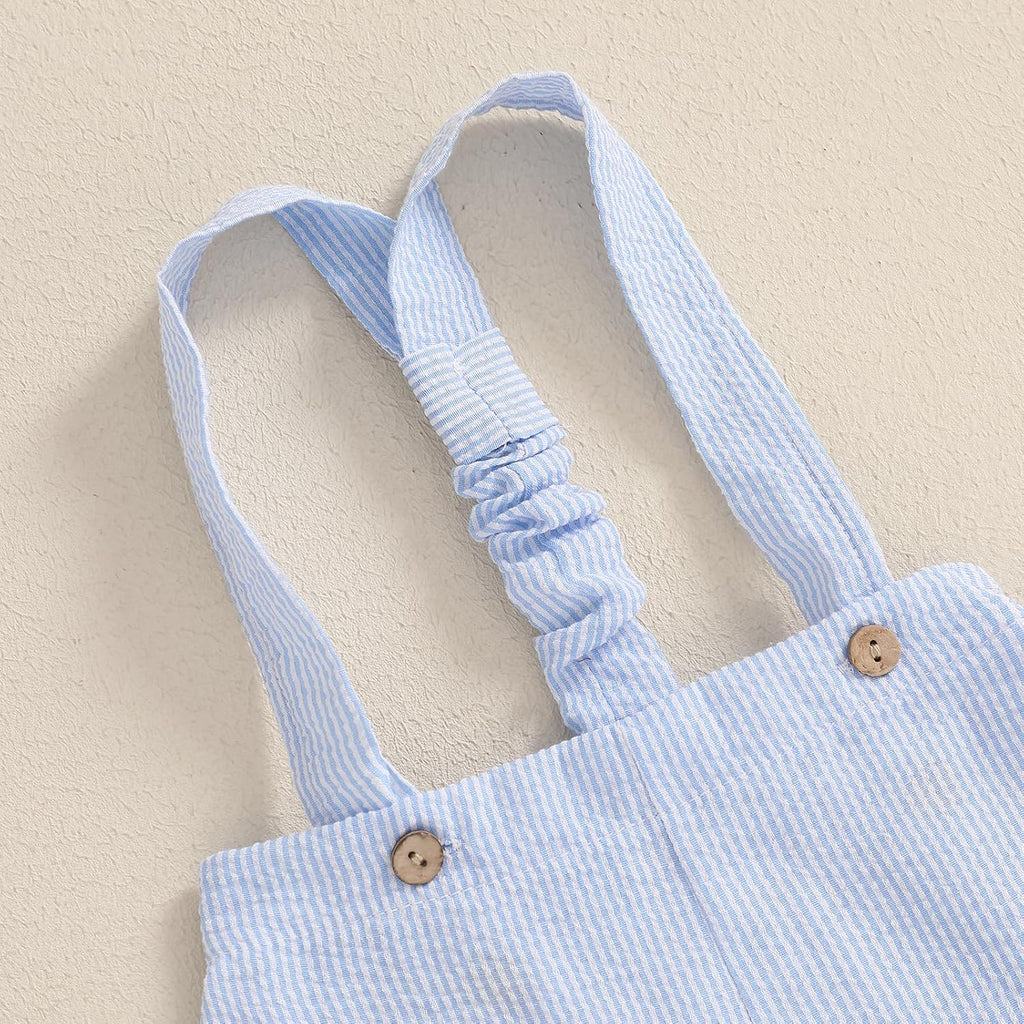 Newbron Baby Boy Summer Outfit Cotton Linen Button Short Sleeve Bowtie Shirt Romper Suspender Shorts Set