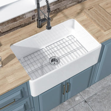 30" x 20" Fireclay Apron Front Farmhouse Sink White | Single bowl farm style, Easy to clean, Resistant to stains
