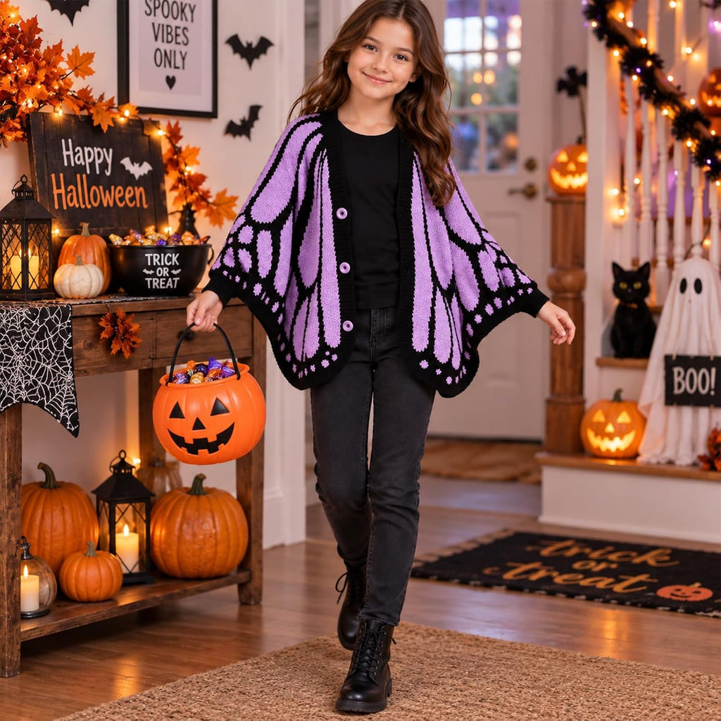 Kids Butterfly Wing Knit Cardigan Fairy Shawl Cloak Sweater