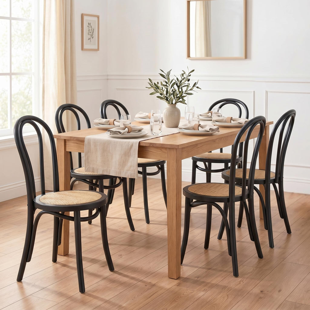 Solid Wood Dining Chairs Set of 2, French Bistro Dining Chairs, Solid Bentwood Chairs with Rattan Seat for