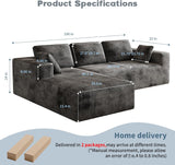 106" Corduroy Sectional Couch, Boneless L Shaped Couch with Deep Seat, Cloud Foam Sofa with Oversized Chaise