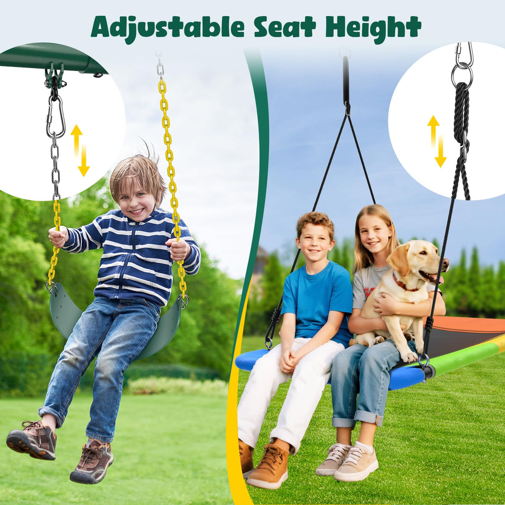 7.3ft Tall Swing Set for Backyard with 3 Swings (Brown & Green)