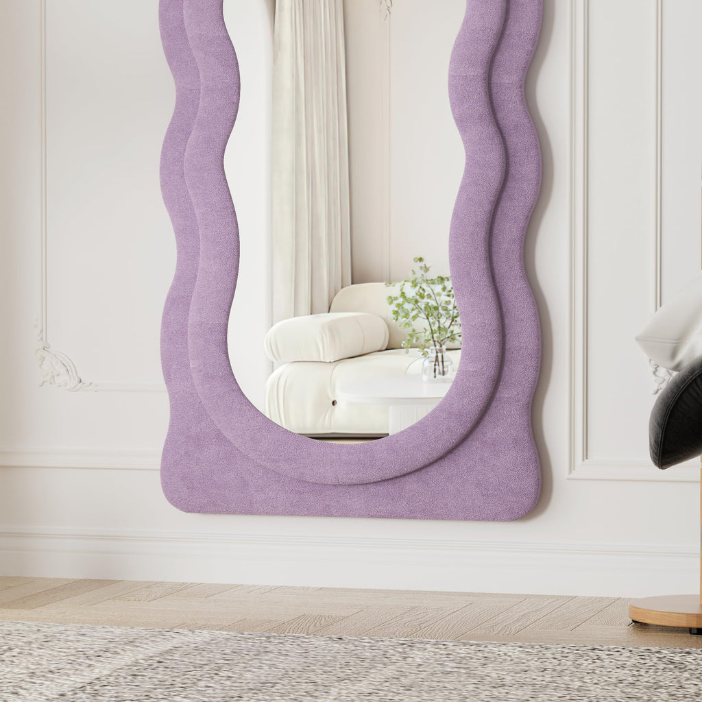 Full Length Mirror, 63" × 24" Purple Wavy Velvet Mirrors