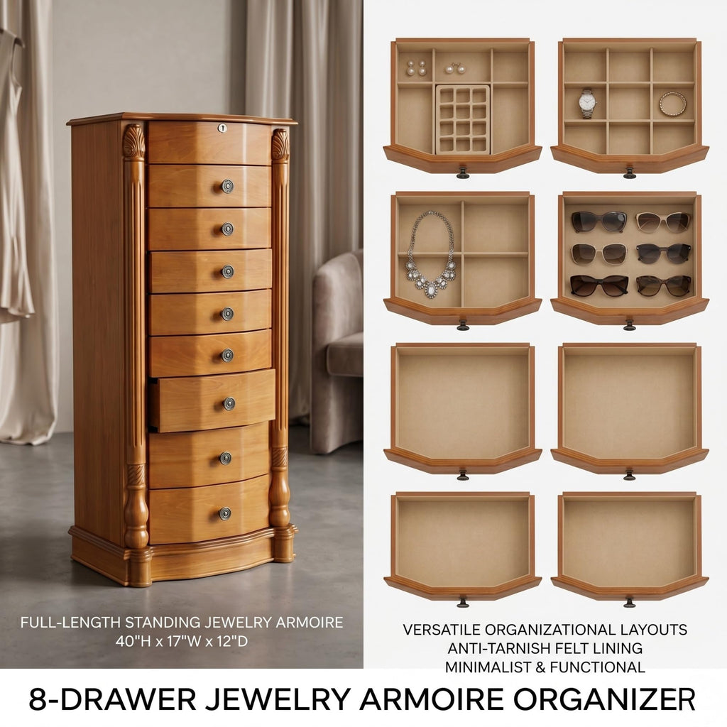 Roman Honey Oak Jewelry Armoire