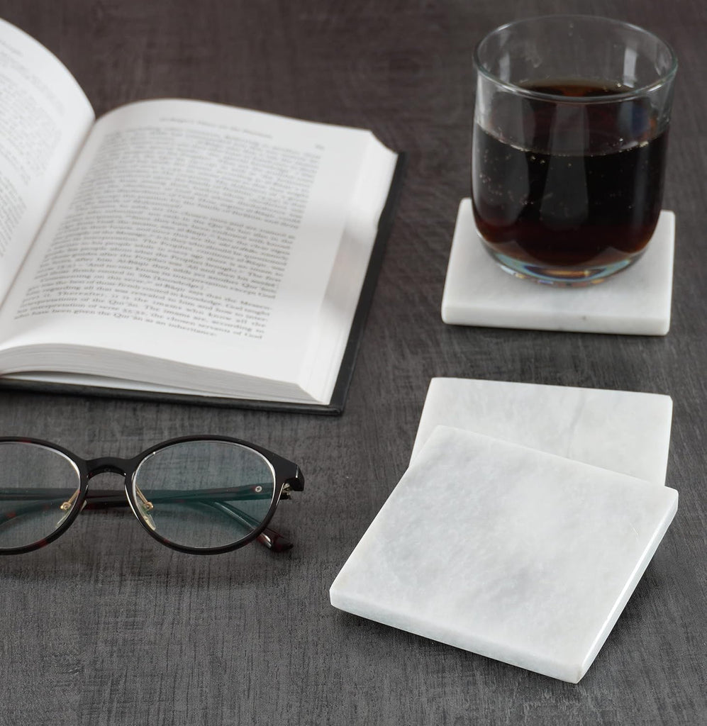 Square Marble Coasters - White Drink Coasters - Set of 6