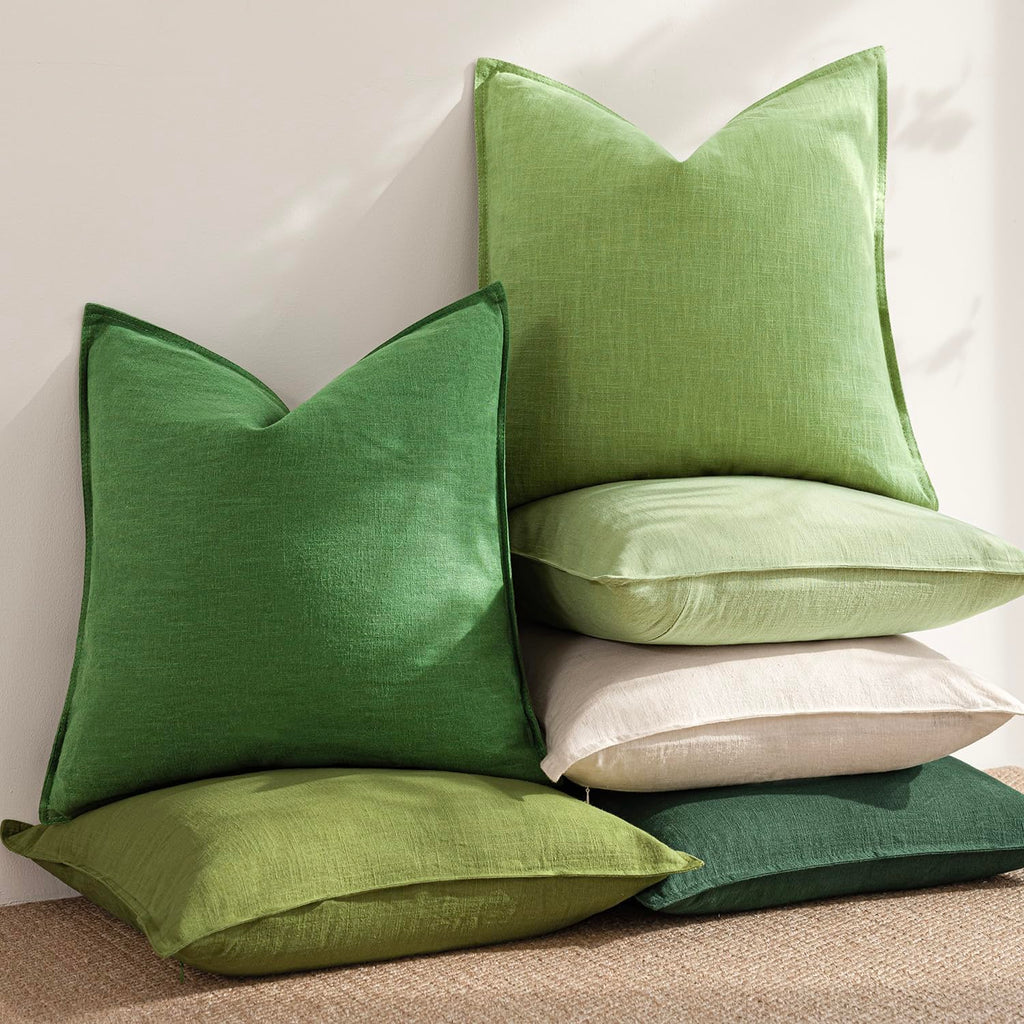 Linen Solid Decorative Throw Pillow Covers 18x18 Inch Lime Green