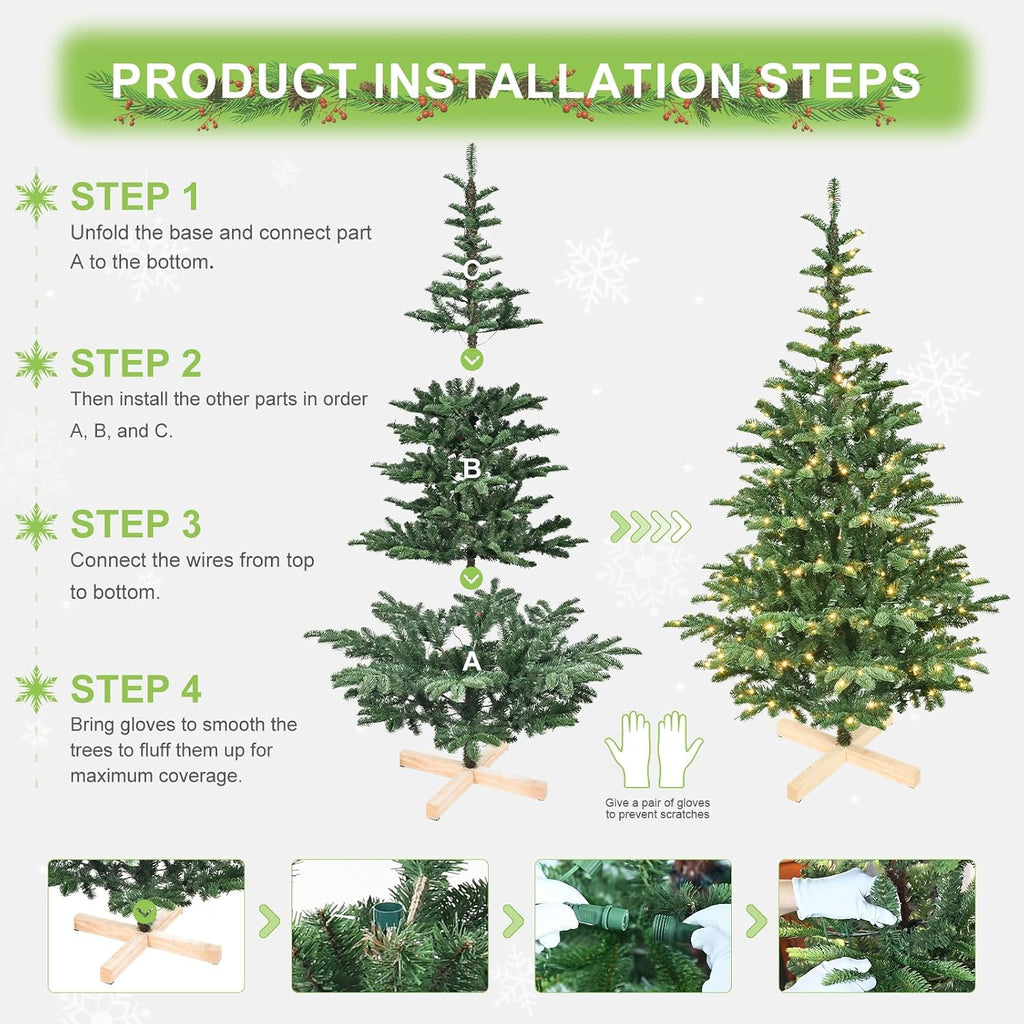 Prelit Artificial Christmas Tree, PE & PVC Pre Lit Hinged Xmas Tree with 500 Warm White Lights & 1307 Branch
