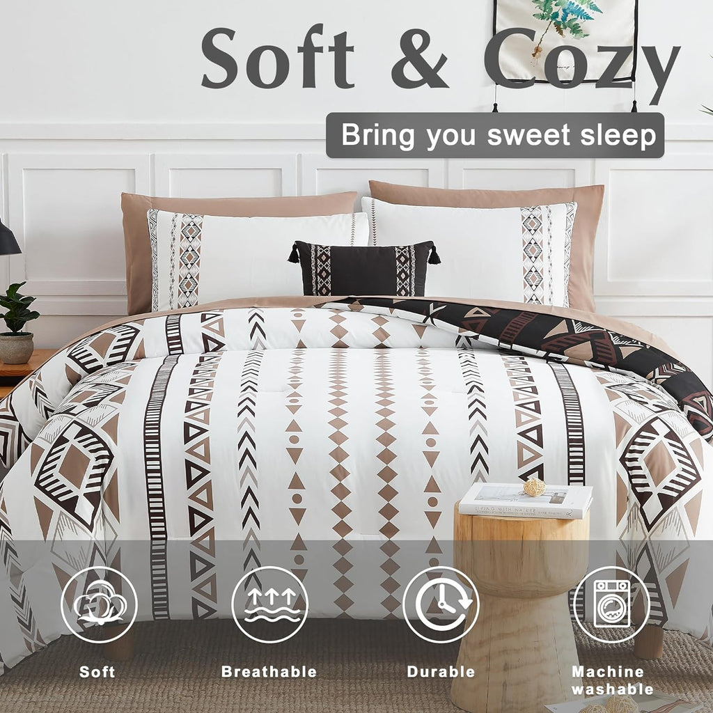 Geniospin King Comforter Set- 7 Pieces Boho Bed in a Bag, Western Bedding Set for All Seasons