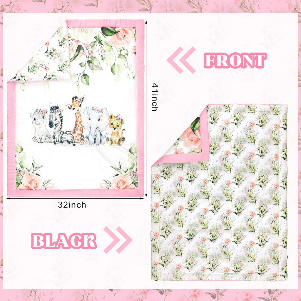 3 Pcs Safari Animals Baby Crib Bedding Set for Girl