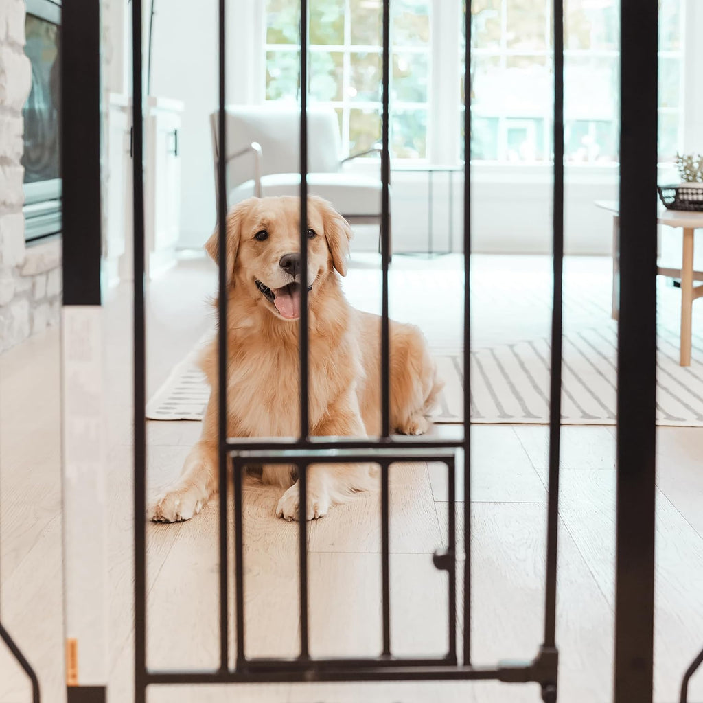 36" Extra Tall Walk Through Dog Gate for Doorways & Bottom of Stairs, Metal Pet Gate with Small Pet Door, Expands