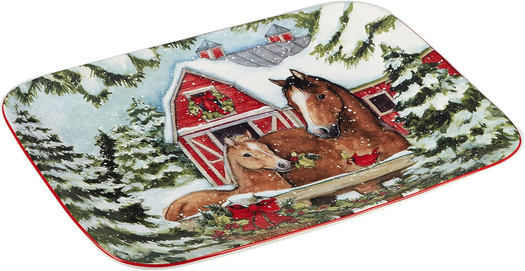 Homestead Christmas Rectangular Platter 14in x 10in, Multicolor, Large