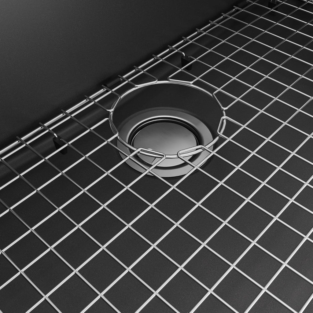 33" Undermount Quartz Composite Workstation Sink, Black | Black workstation sink includes cutting board, colander