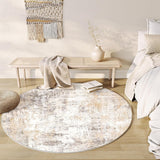 8x8 Washable Round Rug Beige Grey Abstract Non Slip Soft Low Pile Circle Rug for Living Room Bedroom