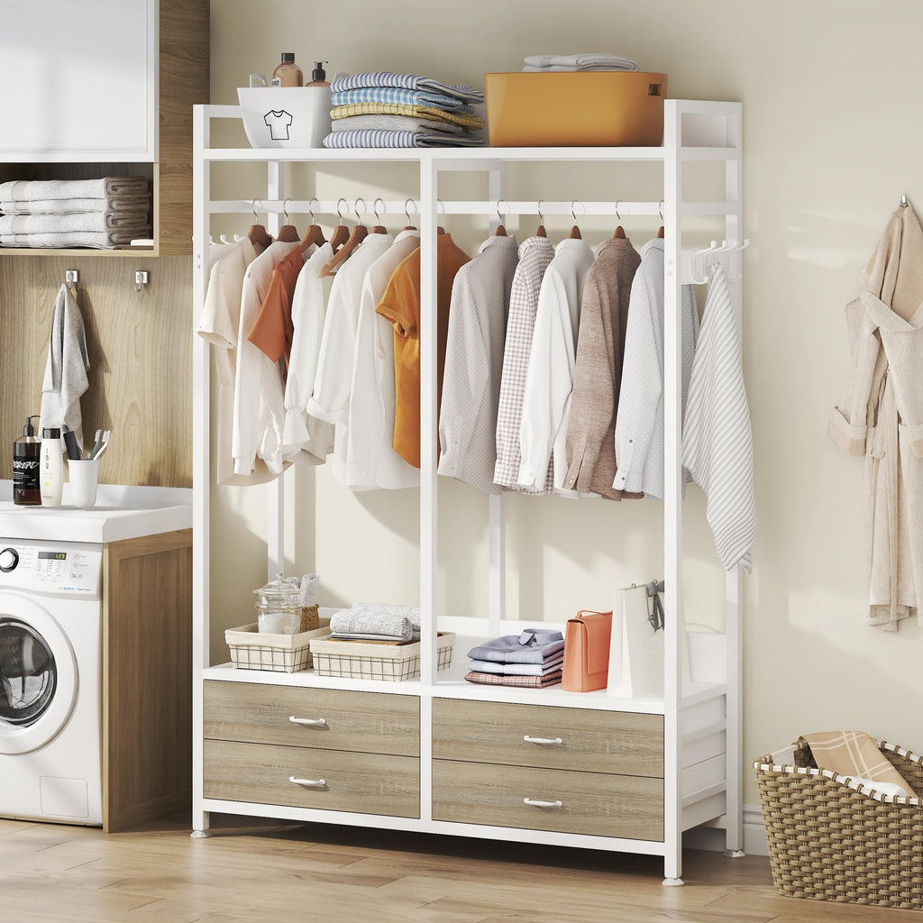 Freestanding Closet Organizer, Garment Rack with 4 Drawers