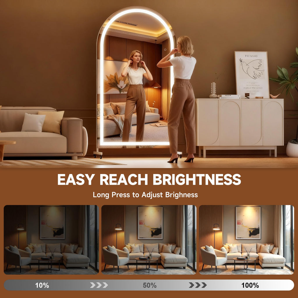 71" x 36" Arched LED Full Length Mirror on Wheels